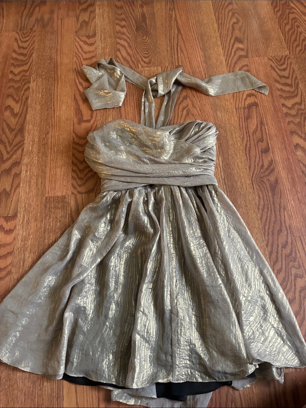 Moda International Metallic Silver Strapless Party Dress